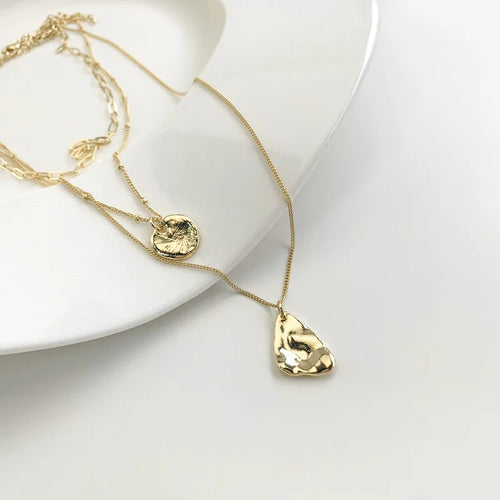 Unisex Layered Choker Necklace with Triangle Pendant - Multi-chain Collarbone Necklace for Men & Women