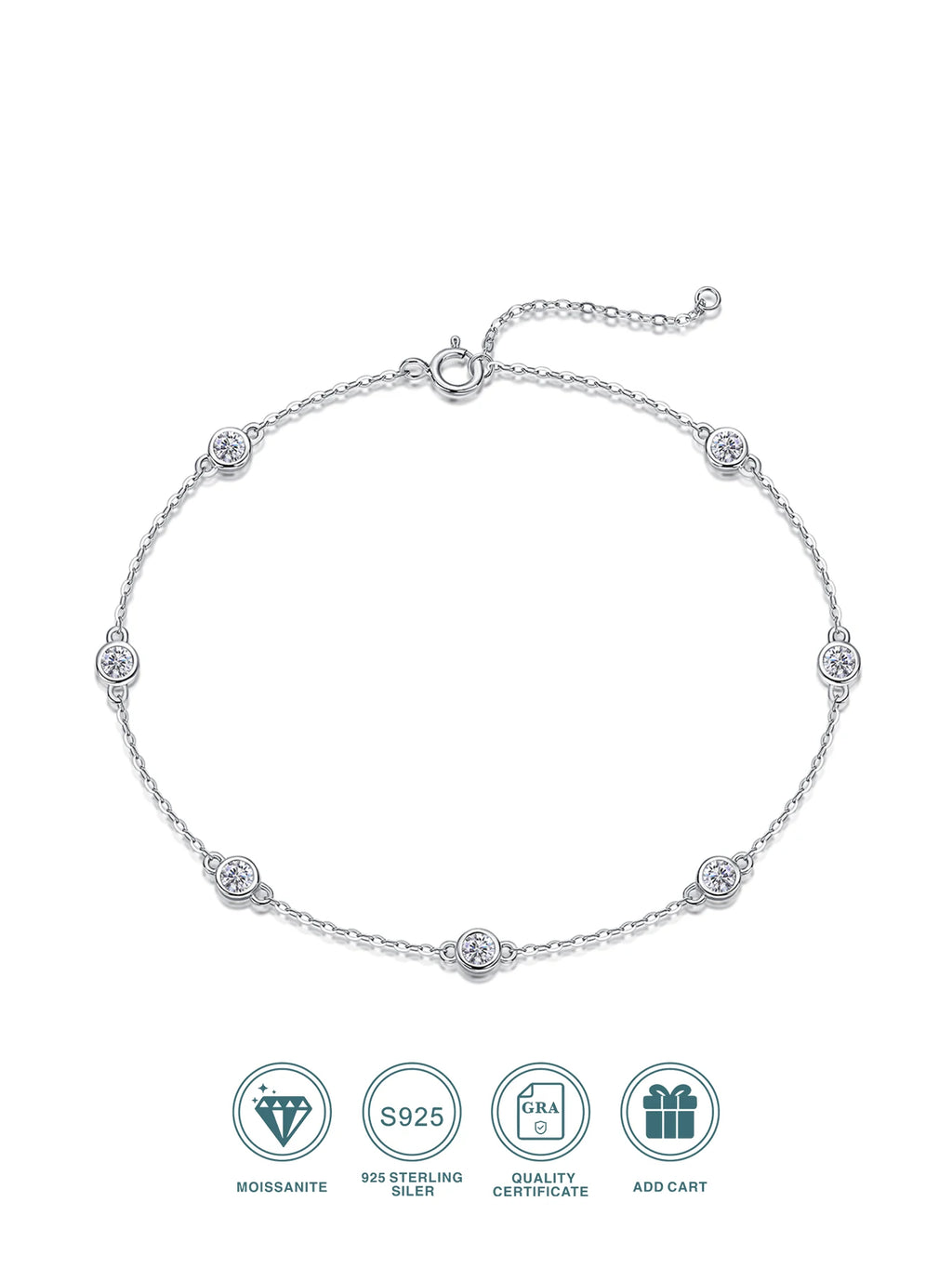 JIUZUAN Moissanite Bracelet Bezel Setting 925 Silver 18K Gold Plated Dainty Chain Jewelry for Women Comes with GRA Certificate