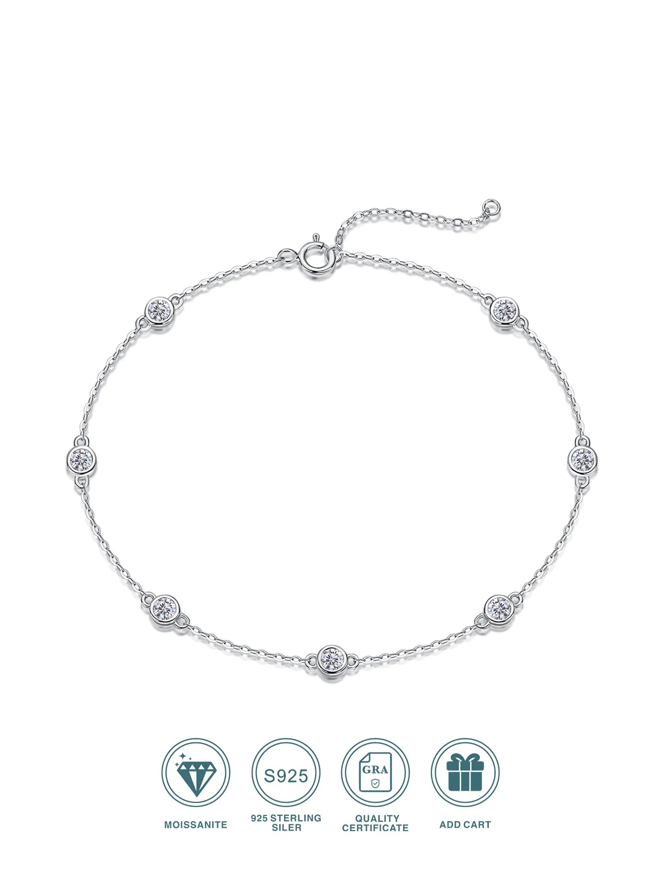 JIUZUAN Moissanite Bracelet Bezel Setting 925 Silver 18K Gold Plated Dainty Chain Jewelry for Women Comes with GRA Certificate