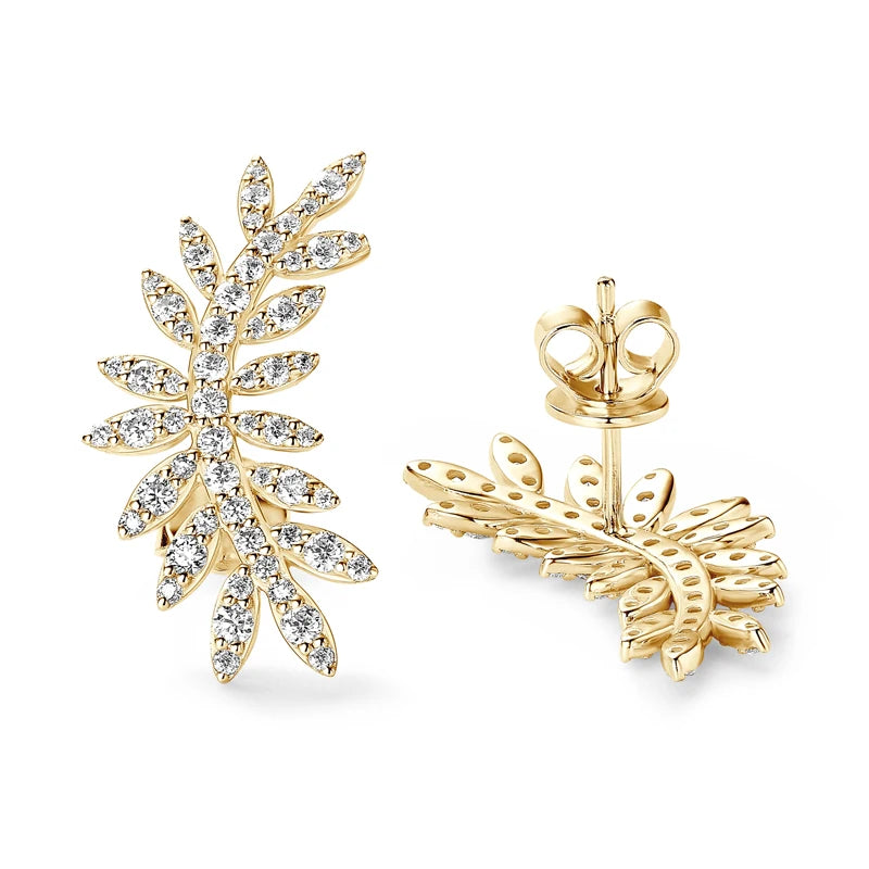OXTAO Leaf-Shaped Earrings Jewelry for Women 925 Sterling Silver D VVS1 Moissanite Earrings Fashion Wedding Accessories