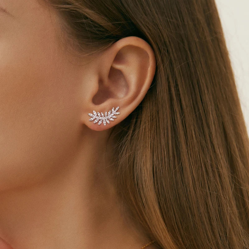 OXTAO Leaf-Shaped Earrings Jewelry for Women 925 Sterling Silver D VVS1 Moissanite Earrings Fashion Wedding Accessories