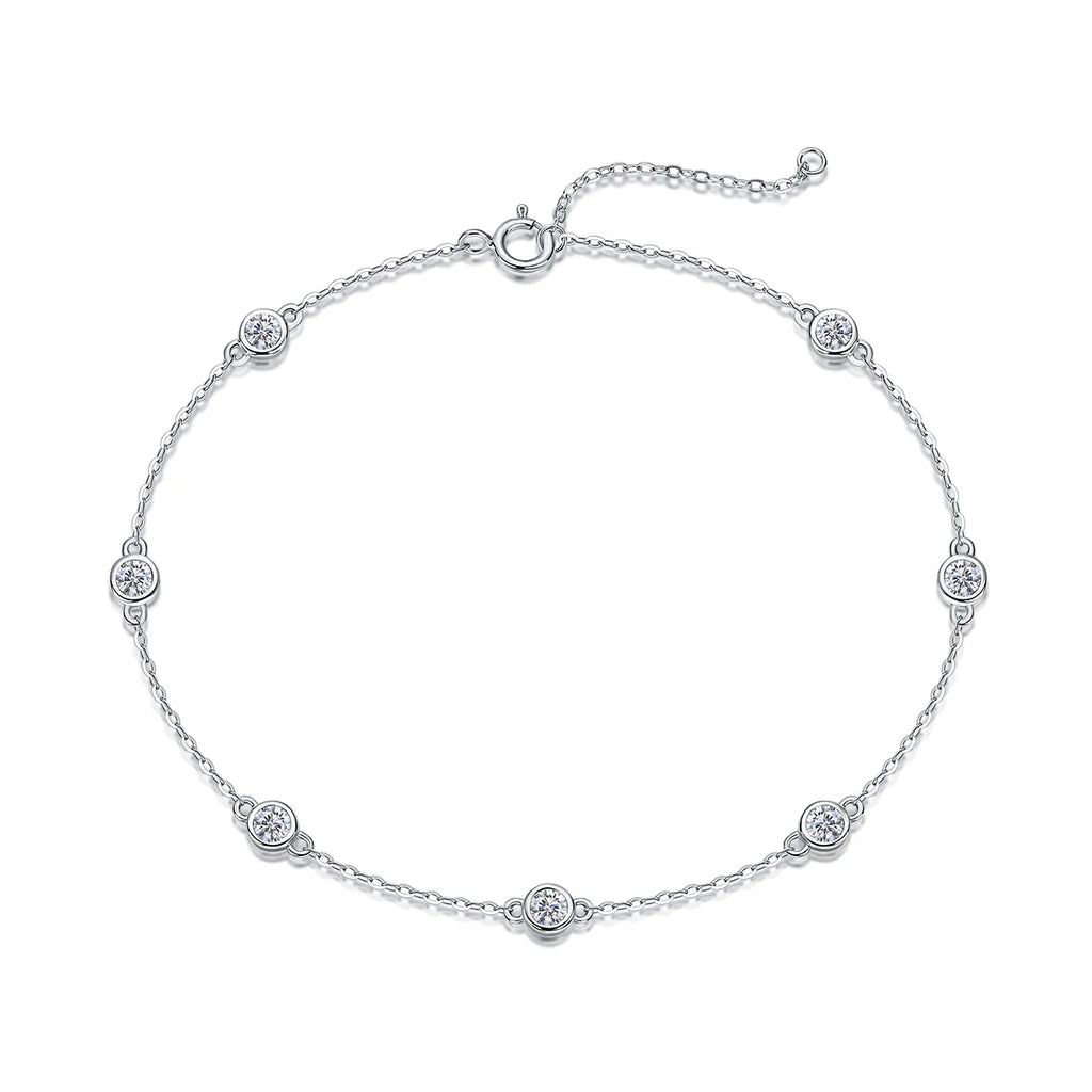 JIUZUAN Moissanite Bracelet Bezel Setting 925 Silver 18K Gold Plated Dainty Chain Jewelry for Women Comes with GRA Certificate