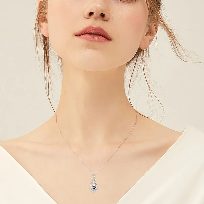 OXTAO 8MM Infinity Moissanite Pendant Necklace Female Jewelry Sterling 925 Silver Birthday Jewelry Gift With Certified