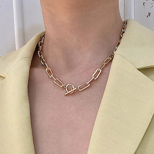 Vintage Op Buckle Clavicle Necklace - Retro Alloy Streetwear Choker for Fashion Photography