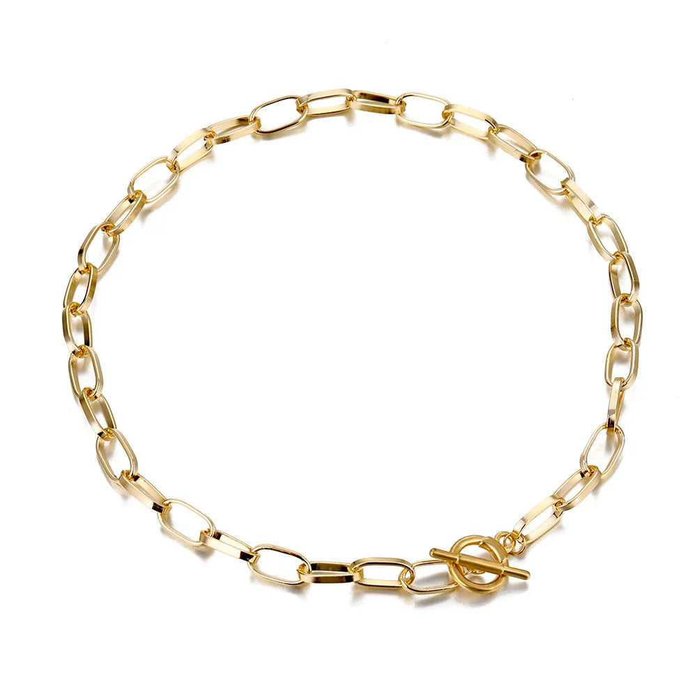 Vintage Op Buckle Clavicle Necklace - Retro Alloy Streetwear Choker for Fashion Photography
