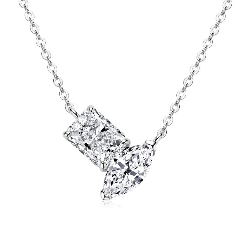 OXTAO Real 925 Silver Rectangular Oval Cut 3.0CTMoissanite Pendant Necklace Adjustable Clavicle Chain Necklace Fine Jewelry Gift