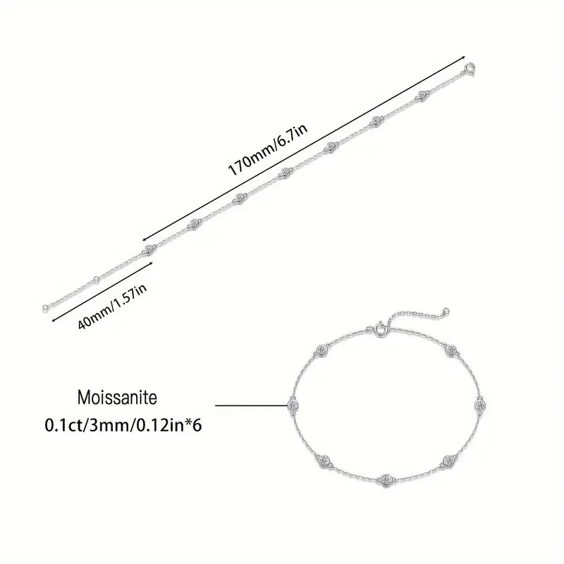 JIUZUAN Moissanite Bracelet Bezel Setting 925 Silver 18K Gold Plated Dainty Chain Jewelry for Women Comes with GRA Certificate