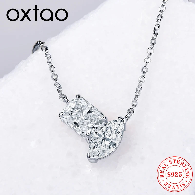 OXTAO Real 925 Silver Rectangular Oval Cut 3.0CTMoissanite Pendant Necklace Adjustable Clavicle Chain Necklace Fine Jewelry Gift