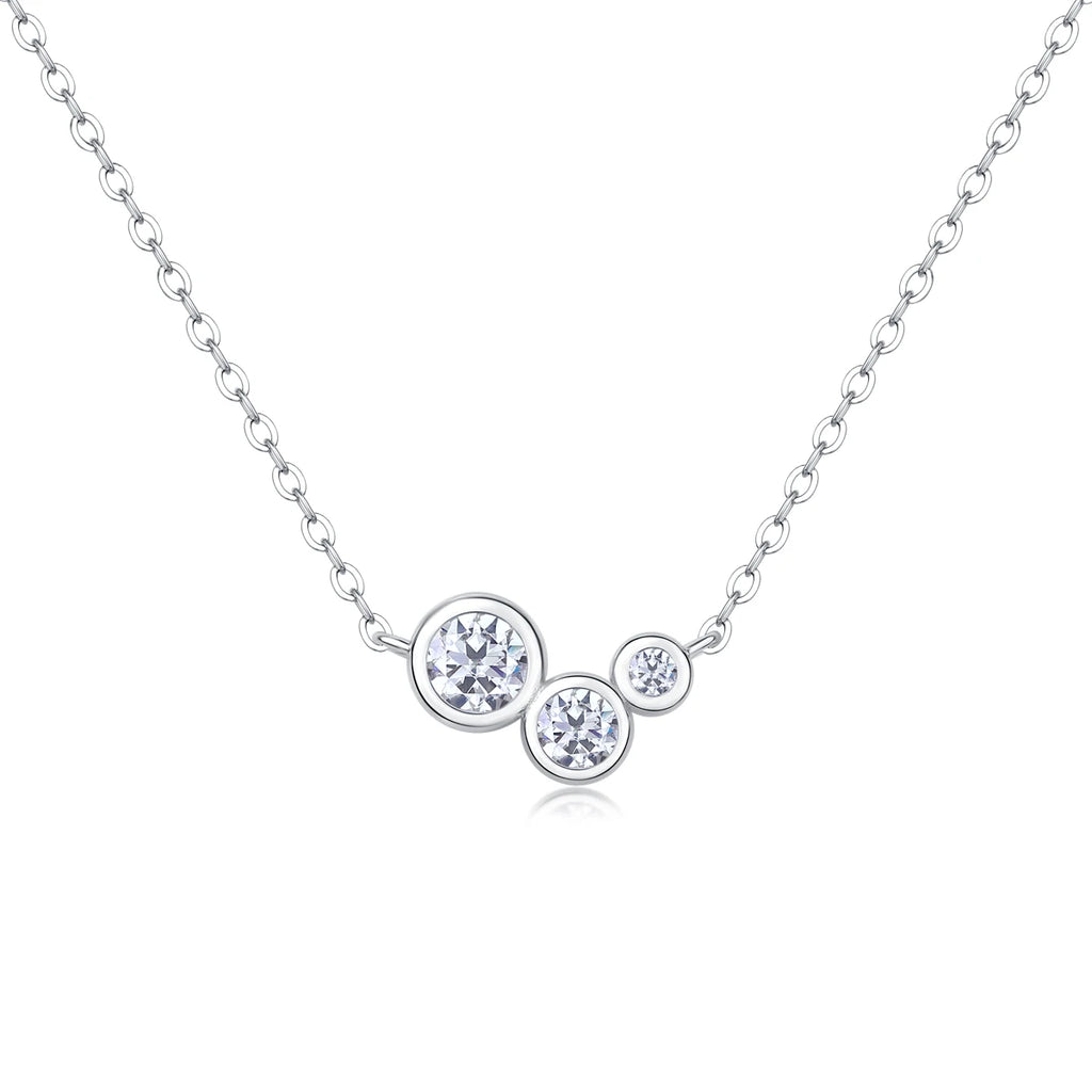 JIUZUAN Three Stone Moissanite Necklace 925 Silver 18K Gold Plated Elegant Jewelry Gift for Women Comes with GRA Certificate