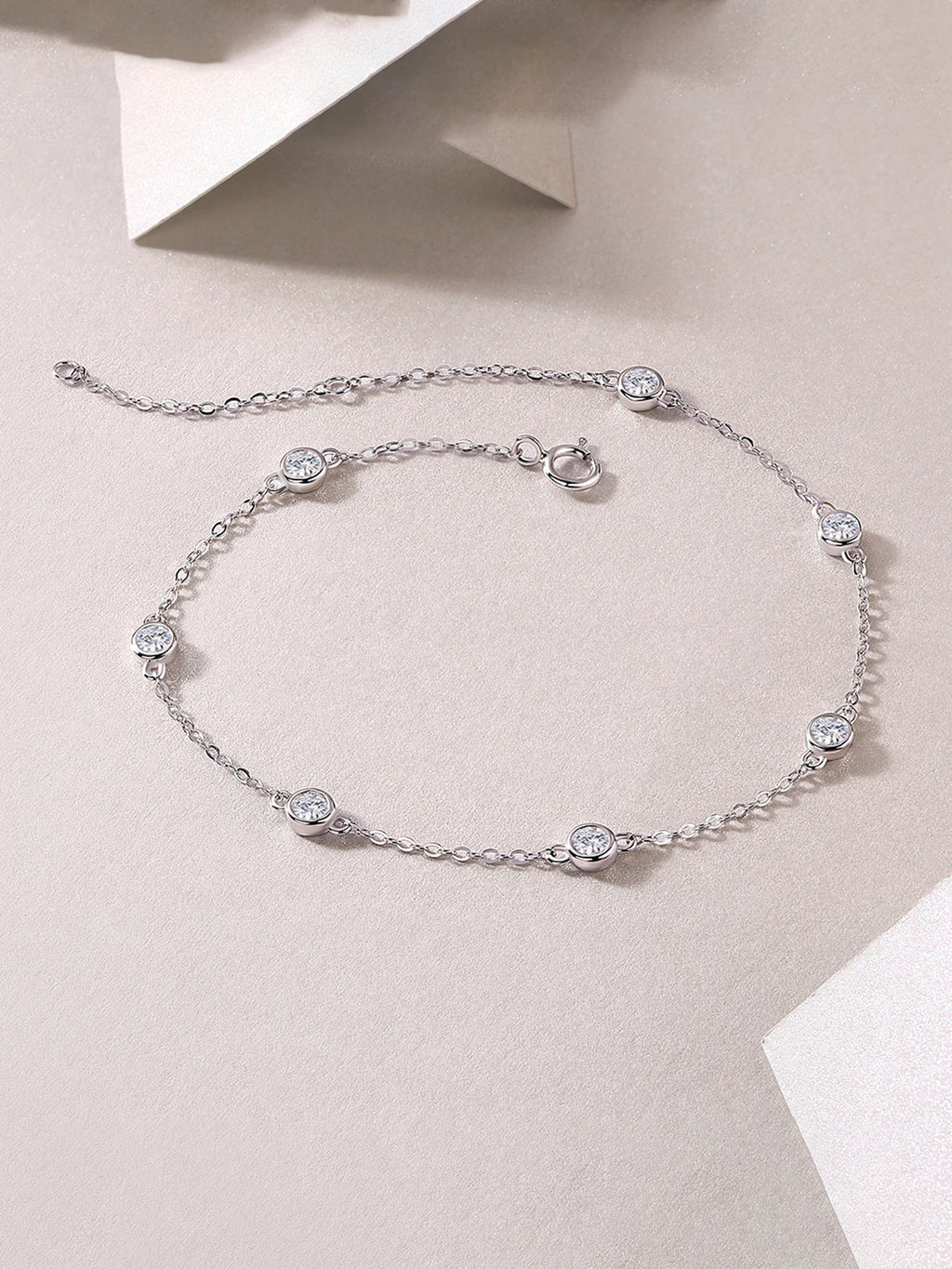 JIUZUAN Moissanite Bracelet Bezel Setting 925 Silver 18K Gold Plated Dainty Chain Jewelry for Women Comes with GRA Certificate