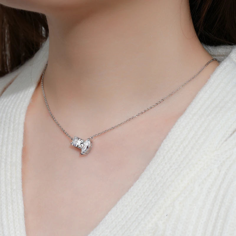 OXTAO Real 925 Silver Rectangular Oval Cut 3.0CTMoissanite Pendant Necklace Adjustable Clavicle Chain Necklace Fine Jewelry Gift