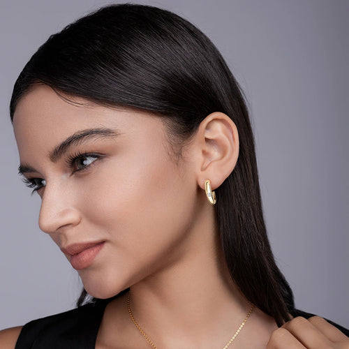 1 Pair Round Hoop Earrings 925 Sterling Silver 18K Gold Plated with Center Moissanite Stone Elegant Jewelry for Women Gift