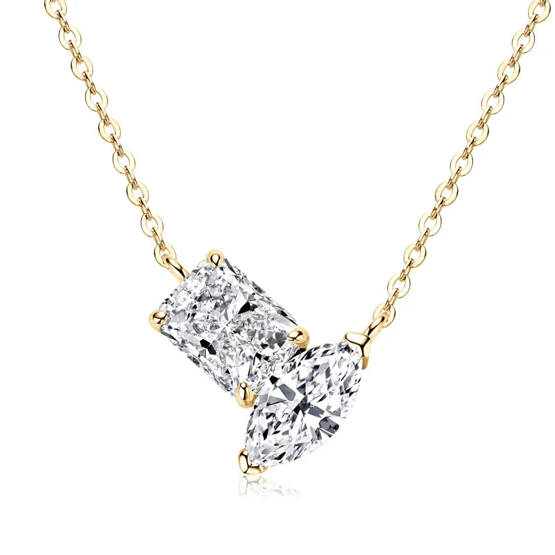 OXTAO Real 925 Silver Rectangular Oval Cut 3.0CTMoissanite Pendant Necklace Adjustable Clavicle Chain Necklace Fine Jewelry Gift