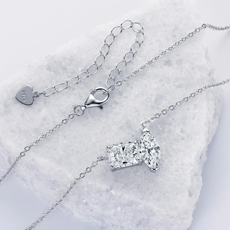 OXTAO Real 925 Silver Rectangular Oval Cut 3.0CTMoissanite Pendant Necklace Adjustable Clavicle Chain Necklace Fine Jewelry Gift